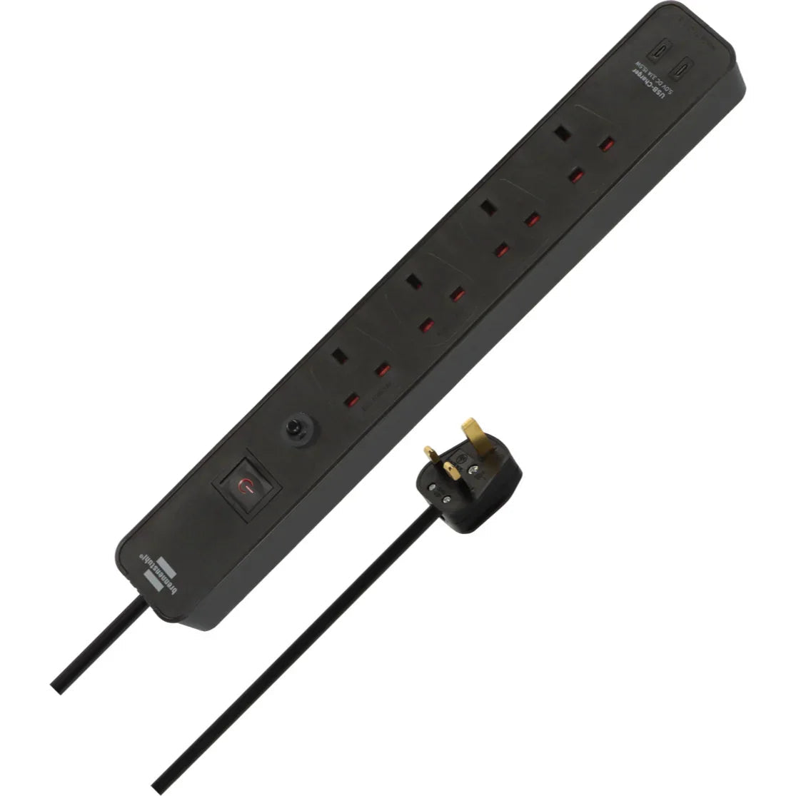 Brennenstuhl Ecolor 4 Gang Extension Lead – 3 Metre Heavy Duty Cable – On/Off Switch – Black