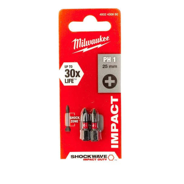 Milwaukee SHOCKWAVE™ IMPACT DUTY Screwdriving Bits PH1 x 25mm