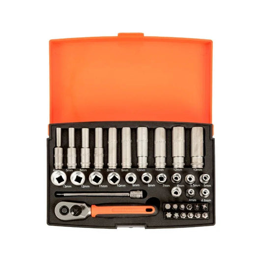 Bahco SL25L 37 Piece 1/4" Square Drive Socket and Deep Socket Set