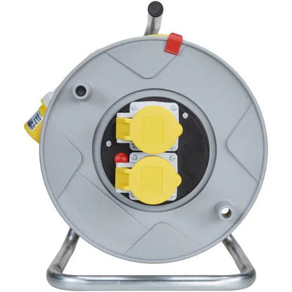 Brennenstuhl Standard 2-Socket Cable Reel (25m Extension Lead, IP44, Thermal Cut-Out Protection, Cable Colour: Yellow)