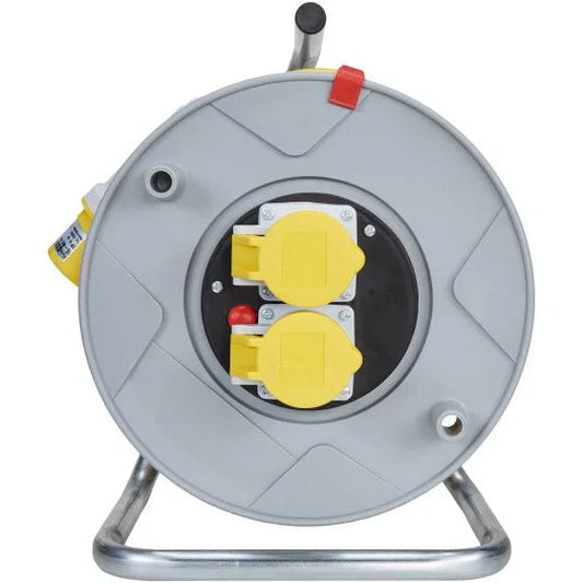 Brennenstuhl Standard 2-Socket Cable Reel (25m Extension Lead, IP44, Thermal Cut-Out Protection, Cable Colour: Yellow)