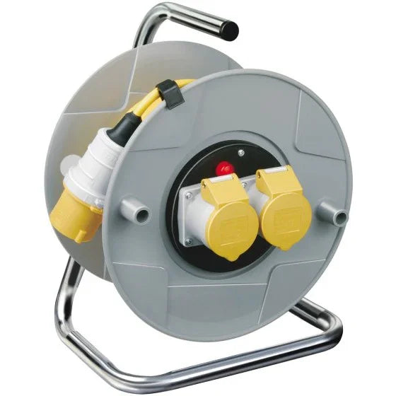 Brennenstuhl Standard 2-Socket Cable Reel (25m Extension Lead, IP44, Thermal Cut-Out Protection, Cable Colour: Yellow)