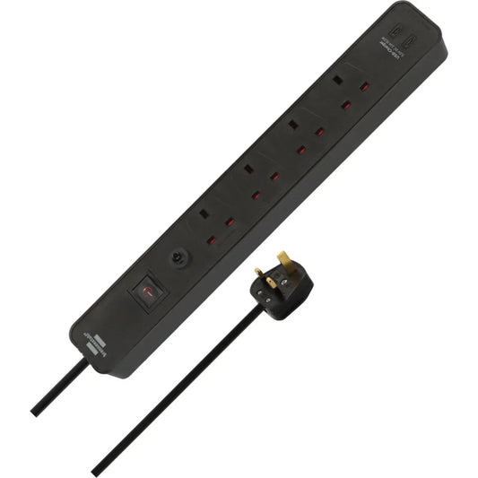 Brennenstuhl Ecolor 4 Gang Extension Lead – 3 Metre Heavy Duty Cable – On/Off Switch – Black