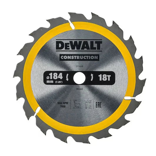 DeWalt Hardwood Construction Circular Saw Blade 184mm x 16mm 18T