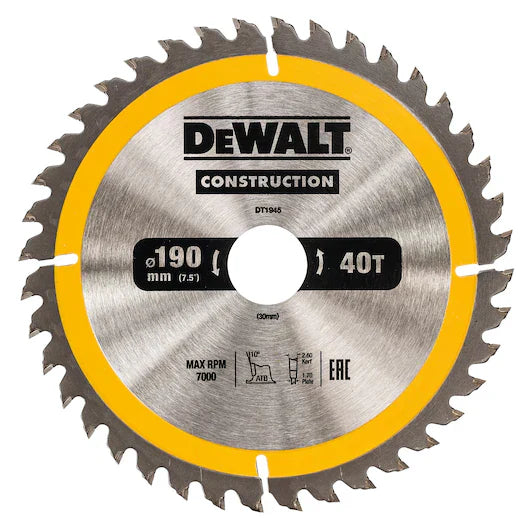 Dewalt CONSTRUCTION Circular Saw Blade 190mm x 30mm x 40T