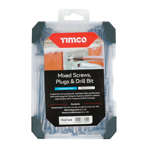 TIMCO Mixed Screws Stainless, Plugs & Drill Bit - 91 Pieces